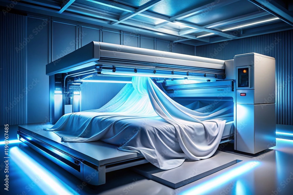Poster futuristic machine unveiling: high-tech device startup sequence