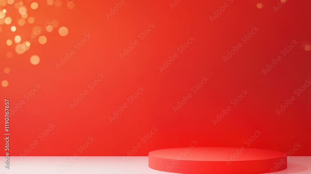 Aufkleber red podium with glowing background for product display