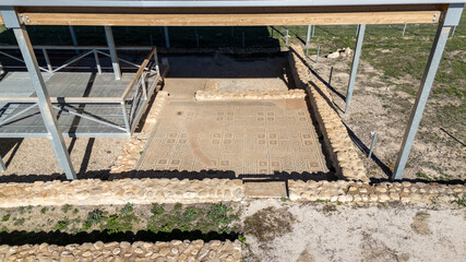 Ancient Mosaic Floor at Archaeological Site from the Roman Villa of Brunel in Quesada, Jaen, Spain