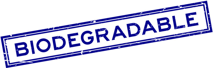 Grunge blue biodegradable word square rubber seal stamp on white background