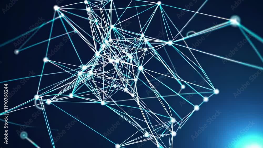 Poster Exploring digital connections in a network of blue lights highlighting complex structures and technology