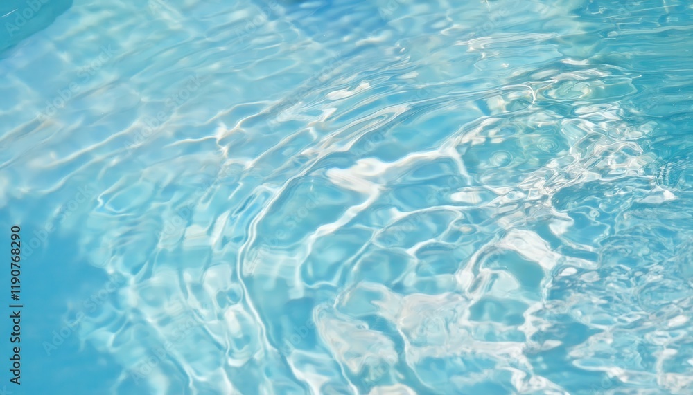 Poster tranquil turquoise water ripples with sunlight reflections creating abstract flowing patterns, ideal for background or serene designs

