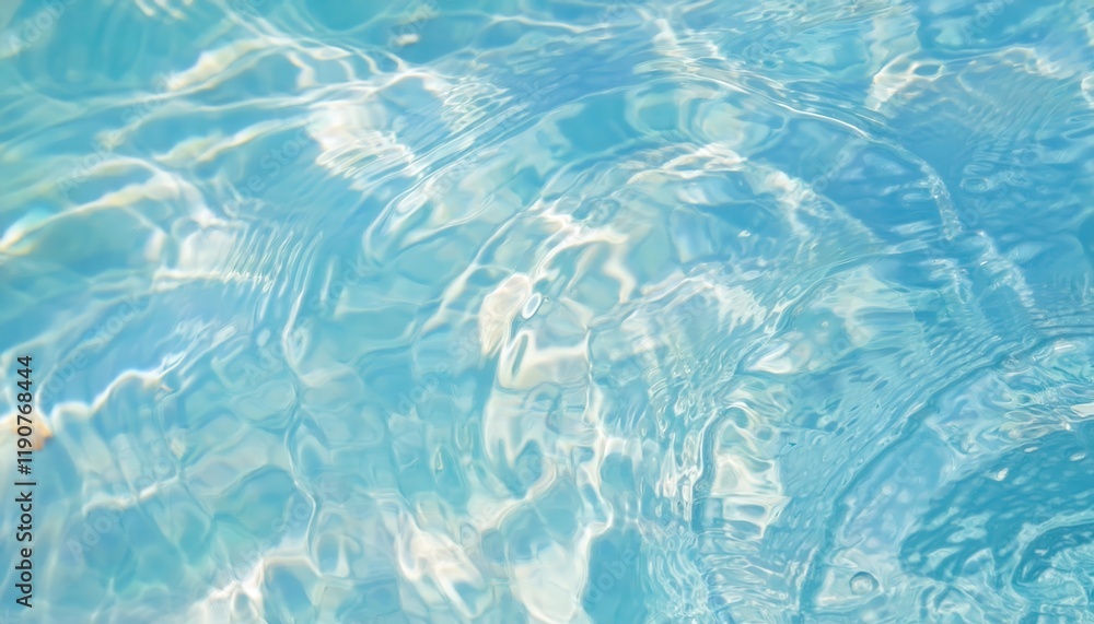 Poster tranquil turquoise water ripples with sunlight reflections creating abstract flowing patterns, ideal for background or serene designs

