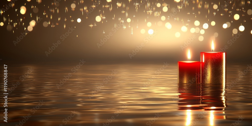 Aufkleber warm glow of candles floating on water with shimmering bokeh lights creating a blissful and serene a