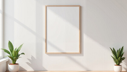 A4 paper mockup hanging on wall in bright office space, professional design