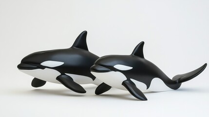 Obraz premium Two cartoon orca whales swimming together.