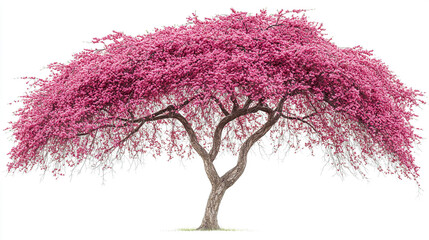 Pink flowering tree isolated on white background.