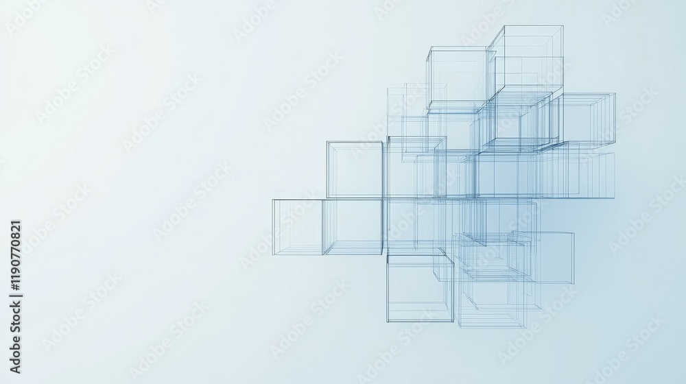 Poster abstract composition of transparent cubes creating a modern, minimalistic design.