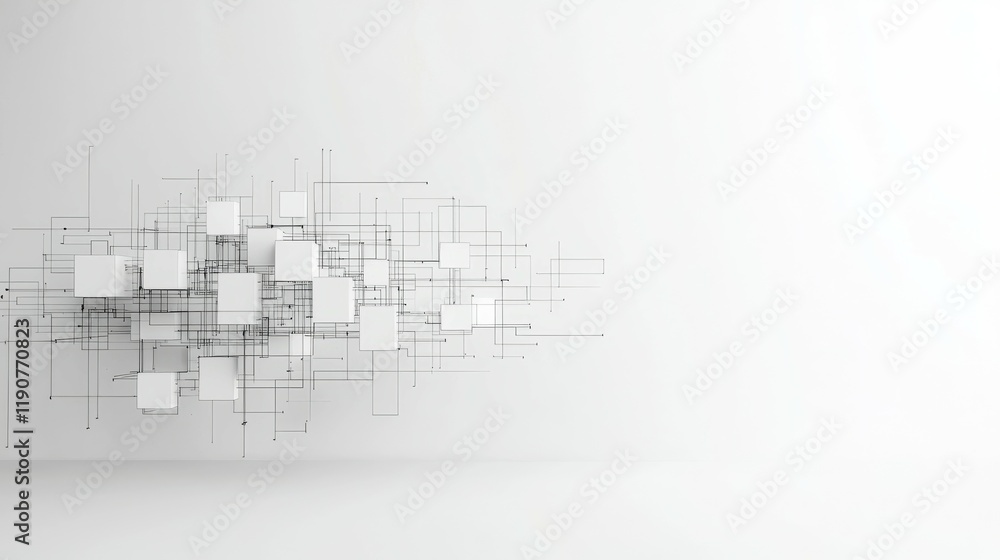 Aufkleber abstract composition of interconnected lines and squares on a minimalist background.