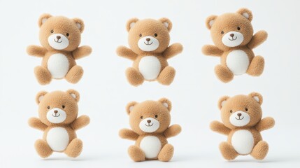 Obraz premium Six Adorable Brown Teddy Bears on White Background