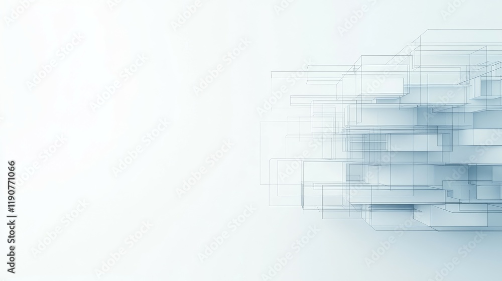 Poster abstract geometric design with transparent cubes on a light background.