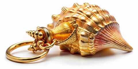 Obraz premium Gilded Seashell Souvenir Keychain - Luxury Travel Close-up