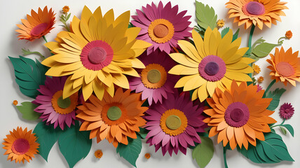 Colorful paper flower bouquet arrangement on white background