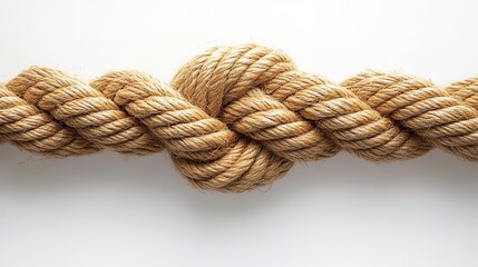 Looped jute rope twisted against a white background