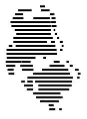 Symbol Map of the Island Huahine (French Polynesia) showing the island with horizontal black lines