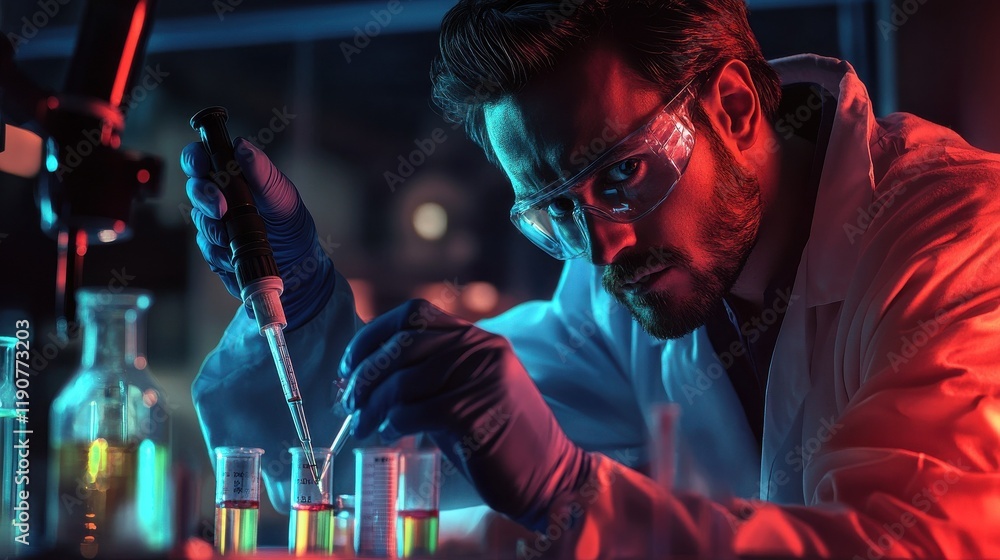 Aufkleber scientist pipetting liquid in laboratory - a professional scientist is shown handling a pipette and 