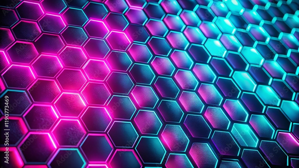 Poster Glowing Neon Hexagon Grid Background - Abstract Tech Pulse Design