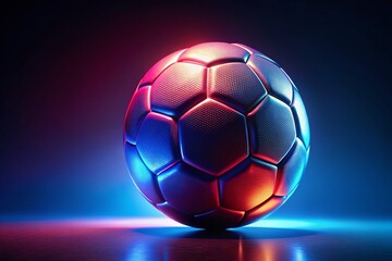 Glowing Neon Soccer Ball Abstract Dark Blue Background Stock Photo