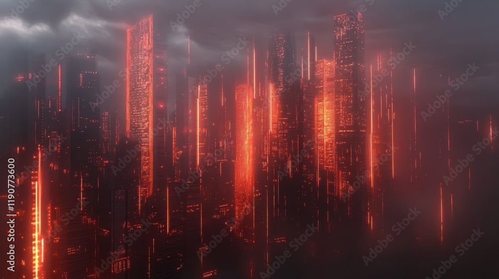 Poster a futuristic city skyline with abstract data visualizations and glowing elements representing techno