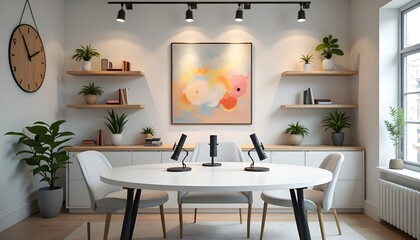 room interior with table for recordings and studio