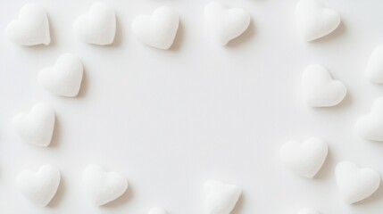 White hearts arranged on a textured white background