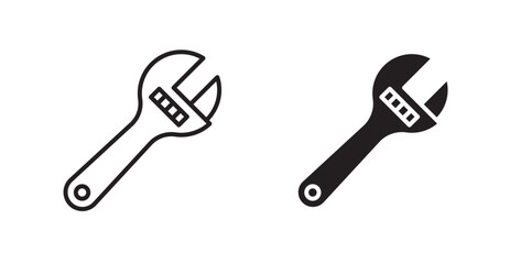 Adjustable wrench vector web icons set