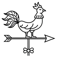 Obraz premium a black vector silhouette of a weather vane featuring a rooster perched on an arrow, 