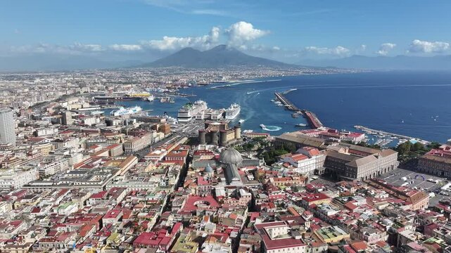 Aerial View Of Naples With Port And Mount Vesuvius