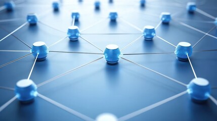 Abstract digital network illustration with blue background and white dots connected by lines, depicting technology and connectivity concept. High-resolution vector design.