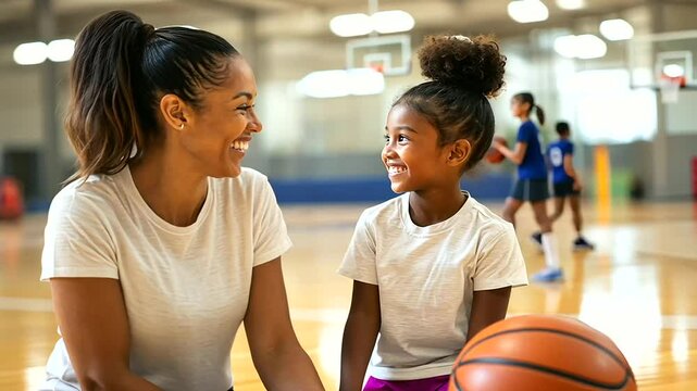 Encouraging Moment Between Woman and Child in Gym Setting