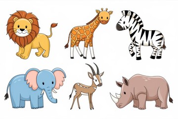 Adorable Cartoon African Animals Illustrated Together