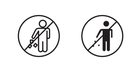 Do not litter sign vectors set in black. line and flat versions
