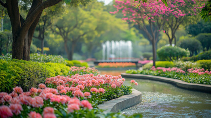 Fototapeta premium Blurred Nature Garden Background with Greenery and Defocused Trees