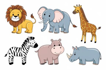 Adorable Cartoon Safari Animals Collection Illustration