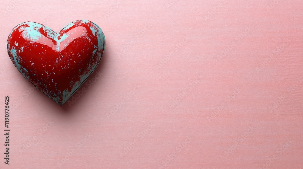 Poster red heart shape on a soft pink background symbolizing love and affection in a minimalist design vale