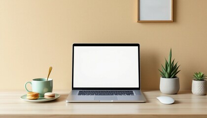 Minimalist Workspace with Blank Laptop Screen  
