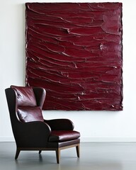 Elegant Leather Chair with Abstract Red Wall Art in Modern Interior