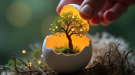 Fototapeta premium a new life from breaking egg, a rebirth motivational idea