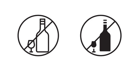 No alcohol sign vectors set in black. line and flat versions