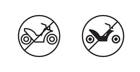 No all terrain vehicle sign vectors set in black. line and flat versions