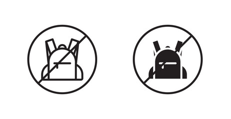 No backpacks allowed sign vectors set in black. line and flat versions