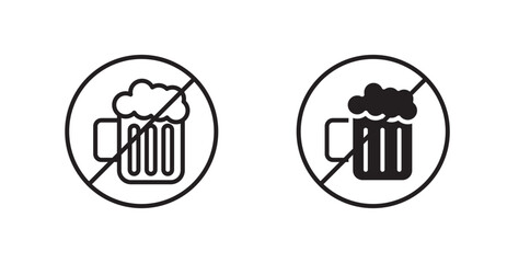 No alcohol sign vectors set in black. line and flat versions