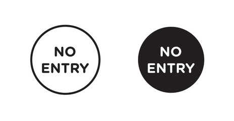 No entry road sign vectors set in black. line and flat versions