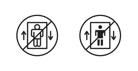 No elevator sign vectors set in black. line and flat versions