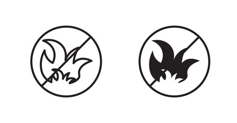 No fire sign vectors set in black. line and flat versions
