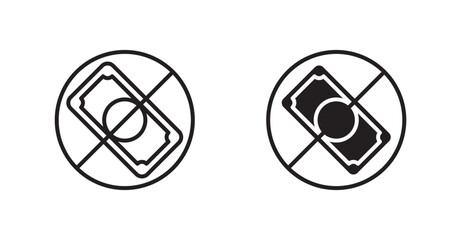 No money sign vectors set in black. line and flat versions