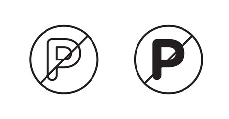 No parking sign vectors set in black. line and flat versions