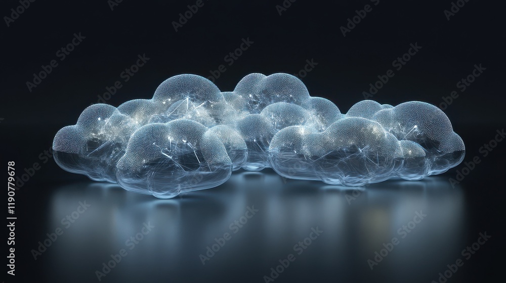 Poster sleek 3d digital cloud with illuminated data nodes and seamless connectivity reflecting next-generat