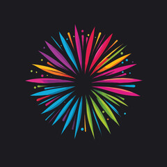  Icon of fireworks on a black background, illustrating a sense of celebration and vibrant excitement. Vector illustration