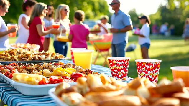 Family Friendly Neighborhood Block Party with Buffet Table